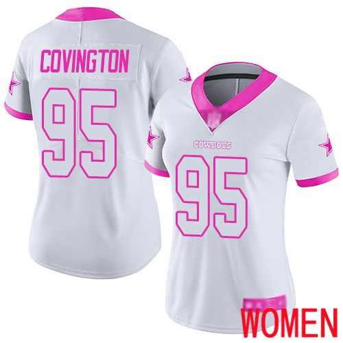 Women Dallas Cowboys Limited White Pink Christian Covington #95 Rush Fashion NFL Jersey